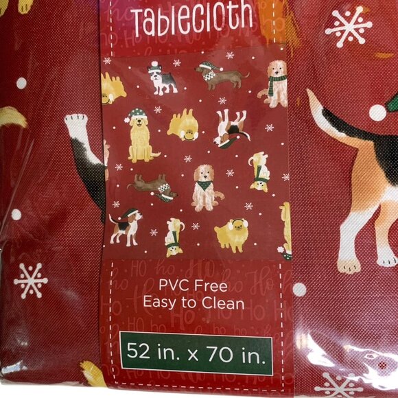 Christmas Holiday Dogs Peva Vinyl Tablecloth 52in x 70in Winter Wonder Lane - Picture 1 of 5